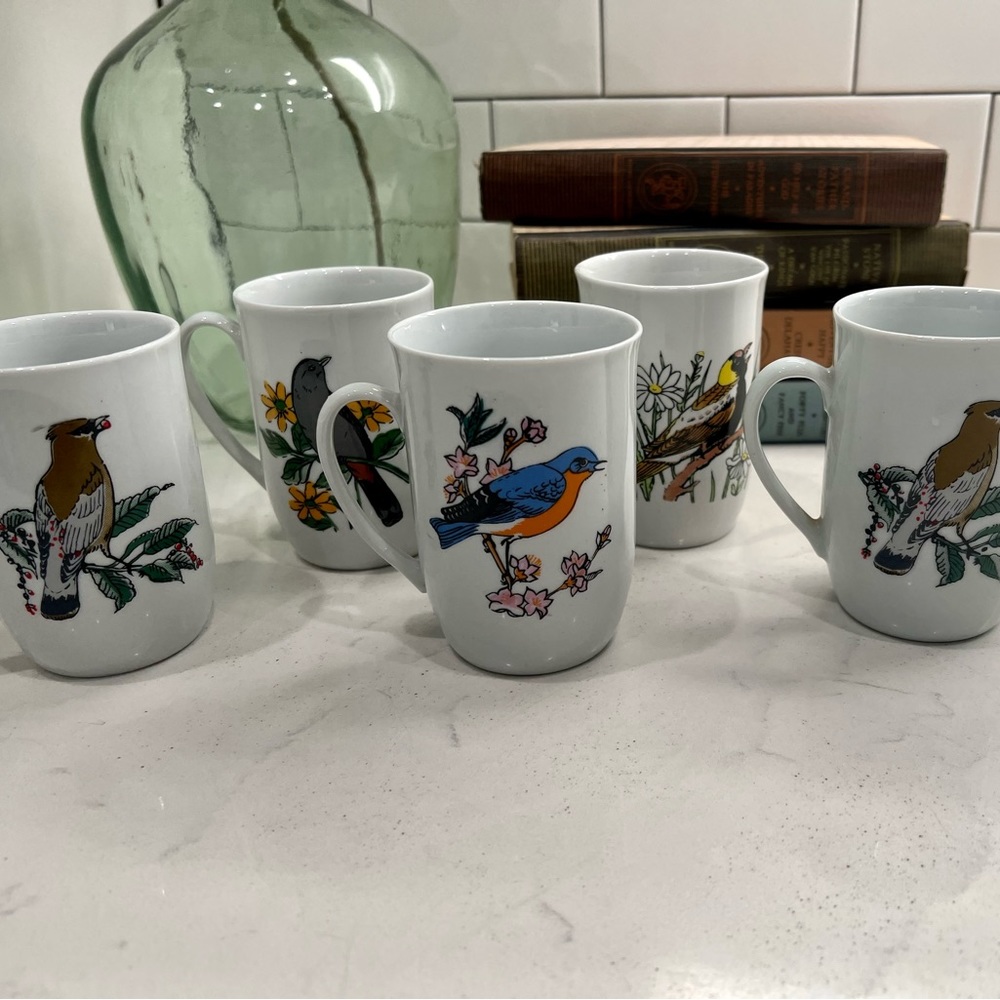Vintage Leonard Porcelain Birds Coffee Cup Set Made in Poland